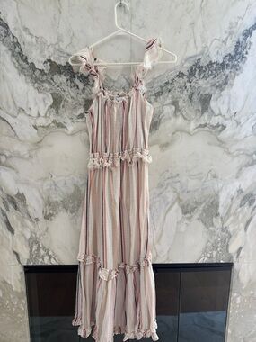 Misa Los Angeles Striped Cream and Pink Maxi Dress